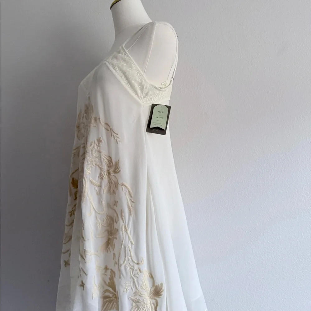 Anthropologie E by Eloise Maluku floral Embroidered Chemise lace Dress Ivory XS